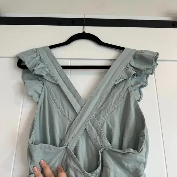 FREE PEOPLE Seafoam Green Lara Ruffle Bib Mini Dress Size Medium - Picture 9 of 9
